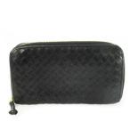 ボッテガヴェネタ BOTTEGA VENETA 長財布 ロングウォレット ラウンド 小銭入れあり レザー 革 イントレチャート 黒