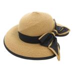 ノーブランド 美品 麦わら帽子 リボン テープ ベージュ 黒 ブラック /AE レディース