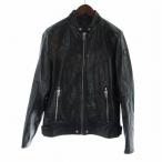 ディーゼル DIESEL FLYING COUGAR シングル ライダース ジャケット レザー 光沢 牛革 ジップアップ S 黒 ブラック ■GY18 /MQ メンズ
