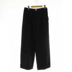 ミュウミュウ miumiu MP1702 グラン ドゥ プードル パンツ ストレート ロゴ タック ウール 40 黒 ブラック /NR ■OS