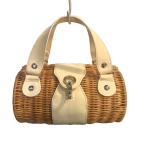 ケイトスペード KATE SPADE ハンドバッグ カゴバッグ エナメル 茶 ブラウン 白 ホワイト ■WGA レディース