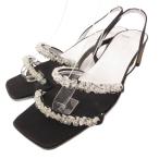 ショッピングボッテガ ボッテガヴェネタ BOTTEGA VENETA サンダル ヒール ビジュー スクエアトゥ 37 黒 ブラック /JS ■WGA レディース