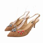 ドルチェ&ガッバーナ ドルガバ DOLCE&GABBANA サンダル パンプス バックストラップ ポインテッドトゥ ビジュー ラフィア 編み込み 38.5