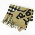 バーバリー BURBERRY 美品 マフラー リバーシブル ノバチェック グラフィックロゴ フリンジ カシミヤ ベージュ ☆AA★