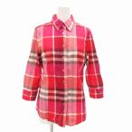 バーバリー ロンドン BURBERRY LONDON チェックシャツ 長袖 ロゴボタン ピンク 赤 レッド 38 S ■GY14 /TZ レディース