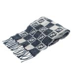 フェンディ FENDI cravatte マフラー ズッカ柄 ロゴ チェック フリンジ ウール混 ベージュ ブラック 系 ☆AA★ 0826 レディース