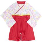 袴 ロンパース 女の子 ベビー 赤ちゃん はかま 和装 カバーオール フォーマル TM003 レッド 90cm