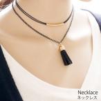 ２連ネックレス タッセル ネックレス プレートネックレス 重ね付けネックレス アクセサリー アクセ レディース 人気 黒【メール便 送料無料】[M便 1/1]