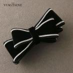 バナナクリップ  リボン ベルベット メタリックライン まとめ髪 ヘアアクセ H7921