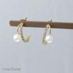 パール ピアス イヤリング ラインストーン カーブデザイン 大人 上品 P5310 mbgt