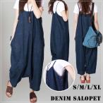 デニムサロペット/ゆったりサルエルパンツ/オールインワン/コンビネゾン/ロンパース/オーバーオール/サロペット/レディース 2A43 【送料無料】