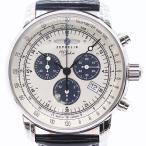 良品 保/箱/替えベルト付 稼働 ツェッペリン クロノグラフ 100周年記念 2113416 QZ 銀文字盤 メンズ腕時計 0066000 4JWT MST ABC20819