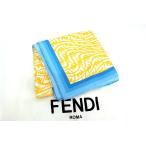 FENDI フェンディ ズッカ柄 シルク 大判スカーフ イエロー×ブルー