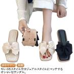 レディース サンダル ペタンコ サンダル リボン 歩きやすい スクエアトゥ ビーチサンダル スリッパ ミュール 上品 おしゃれ
