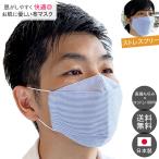 布マスク 日本製 大臣マスク 夏用 メンズ 大きめ 女性用 折り返し おしゃれ 舟形 洗える 綿 布 立体 天然素材 ブルーストライプ 軽量 敏感肌