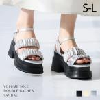 盛れる9.5cm厚底サンダル予約 夏新作 VIVIAN ヴィヴィアン 厚底サンダル 厚底 サンダル レディース ギャザー  白 V57014SM