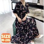 マキシワンピ リゾート 春夏 レディース ワンピース シフォン マキシ丈 ボヘミアン ロング丈 夏ワンピース ロングドレス 花柄 フレア 夏服 体型カバー