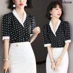 ブラウスレディースドット柄シャツ半...