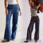 レディース デニム ワイドパンツ ガウチョパンツ シルエット ロングパンツ ゆったり デニムパンツ ウエストゴム  体型カバー 大きいサイズ