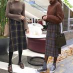 レディース スカート グレンチェック柄 膝丈 ミモレ丈 Aラインスカート 秋冬