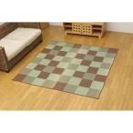 ショッピング花 い草 花ござ/ラグマット 〔ブロック柄 ブラウン 江戸間2畳 約174×174cm〕 日本製 耐久性抜群 抗菌 防臭 調湿 〔リビング〕爆買