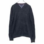 TOMMY HILFIGER хлопок вязаный свитер S черный Tommy Hilfiger V шея Logo б/у одежда . America скупка a509-5948