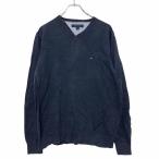 TOMMYHILFIGER хлопок вязаный свитер M темно-синий Tommy Hilfiger вышивка Logo V шея б/у одежда . America скупка a510-6496