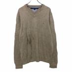 TOMMY HILFIGER.. вязаный свитер L бежевый Tommy Hilfiger хлопок Logo вышивка V шея б/у одежда . America скупка a510-6500