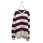 TOMMY HILFIGER хлопок вязаный свитер Tommy Hilfiger L белый красный окантовка V шея б/у одежда . America скупка a605-8335