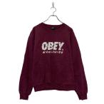 OBEY принт тренировочный футболка o Bay wine red S обратная сторона ворсистый б/у одежда . America скупка a606-5827