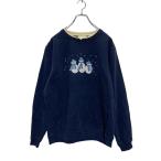 Permans Logo тренировочный футболка M женский темно-синий Layered шея стразы обратная сторона ворсистый б/у одежда . America скупка a606-6039