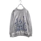 Blair принт тренировочный футболка L~ женский светло-серый цветочный принт Layered шея обратная сторона ворсистый б/у одежда . America скупка a606-6948