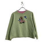 C&amp;K Logo тренировочный футболка женский S потускнение зеленый двойной шея птица цветок вышивка б/у одежда . America скупка a607-6415