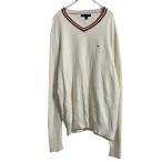 TOMMY HILFIGER хлопок вязаный свитер XL белый Tommy Hilfiger V шея большой размер б/у одежда . America скупка a609-7139