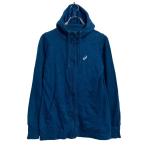 ASICS プリントスウェット パーカー アシックス S ブルー フルジップ 古着卸 アメリカ仕入 a611-7366