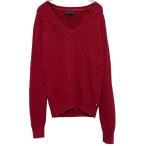 TOMMY HILFIGER хлопок вязаный свитер S красный Tommy Hilfiger V шея кабель вязаный б/у одежда . America скупка a612-5649