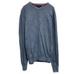 TOMMY HILFIGER хлопок вязаный свитер L серый голубой Tommy Phil figa- вырез лодочкой б/у одежда . America скупка a702-5695