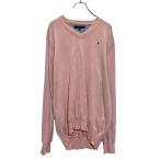 TOMMY HILFIGER хлопок вязаный свитер XL бледно-розовый Tommy Hilfiger V шея б/у одежда . America скупка a703-5516