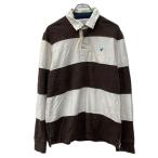 AMERICAN EAGLE 長袖 ラガーシャツ M ブラウン ホワイト アメリカンイーグル 刺繍ワンポイント ハーフボタン ボーダー 春物 a712-6712