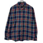 LANDS'END 長袖 ネルシャツ L ネイビー マルチカラー ランズエンド ボタンダウン ボタン 胸ポケット チェックシャツ 秋物 a801-5270