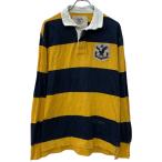 AMERICAN EAGLE 長袖ラガーシャツ XL ネイビー イエロー アメリカンイーグル ハーフボタン ワッペン ボーダーシャツ 春物 a802-5136