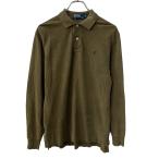 90s Polo Ralph Lauren 長袖 ポロシャツ M カーキ ポロラルフローレン ハーフボタン ポニー刺繍 ワンポイント ロゴ 春秋物 a803-5897