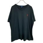 POLO RALPH LAUREN 半袖 ロゴTシャツ Lサイズ ポロラルフローレン Vネック ブラック コットン 古着卸 アメリカ仕入 t2408-3096