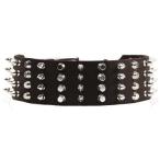Dean and Tyler "4 ROW COMBO" Extra Wide Dog Collar with Nickel Spikes and Studs - Brown - Size 24-