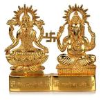 hashcart ( 3インチ)ゴールドメッキHindu God Laxmi Ganesh Statue設定Idol Murti for供養/ホームデコレ
