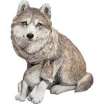 Sandicast Forever Friends Gray Wolf and Pup Sculpture, Sitting by Sandicast