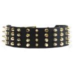 Dean and Tyler "4 ROW COMBO" Extra Wide Dog Collar with Brass Spikes and Studs - Black - Size 26-I