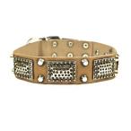 Dean and Tyler "THOR" Leather Dog Collar with Brass Plates and Nickel Studs - Tan - Size 22-Inch b