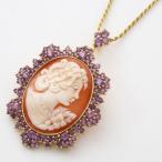 Yahoo! Yahoo!ショッピング(ヤフー ショッピング)プランダ社 イタリア製 手彫りシェルカメオ 天然 アメジスト取巻き ペンダント 兼用 ブローチ