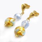 Yahoo! Yahoo!ショッピング(ヤフー ショッピング)イタリア製 ベネチアンガラス ピアス ビーズ　サークル ブルー ゴールド CHIARA by INES キアラ デザイン クリックポスト便対応